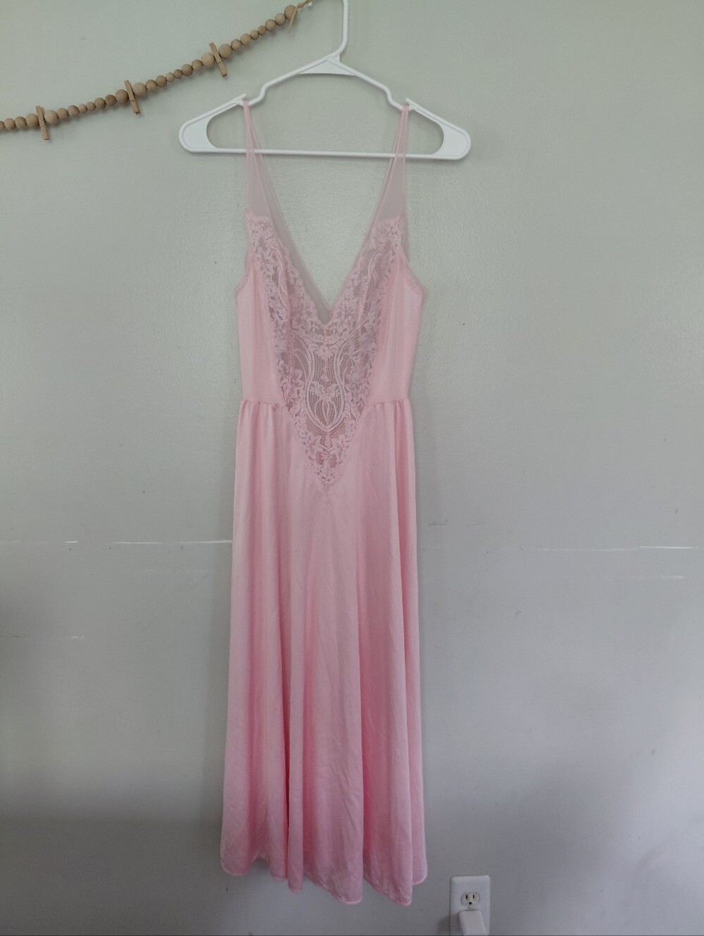Vtg 80's Olga Pink Lace Nightgown 91140 Full Sweep Maxi Dress Medium Coquette